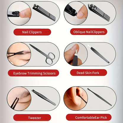 Manicure Set Nail Clipper Set Built-in Nail File Men's And Women's Personal Care Portable Travel Household 7-Piece Set Black Nail Scissors Grooming Tools Kit