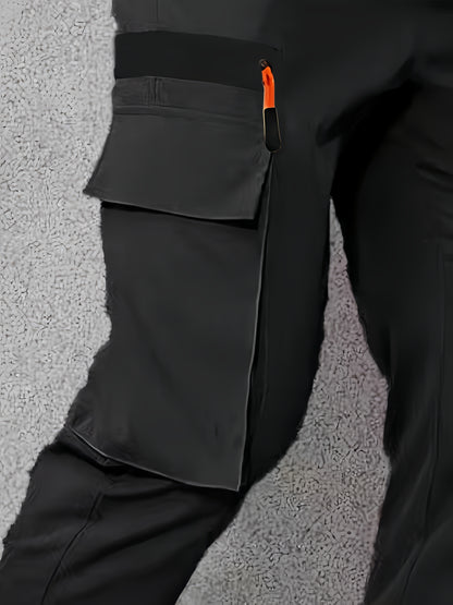 Men's Heavy-Duty Work Pants - Loose-Fit Cargo Trousers with Multiple Utility Pockets, Elastic Waistband, Non-Stretch Fabric for Construction, Outdoor, Everyday Casual - Black Pants (Machine Washable), Outdoor Activities, Func