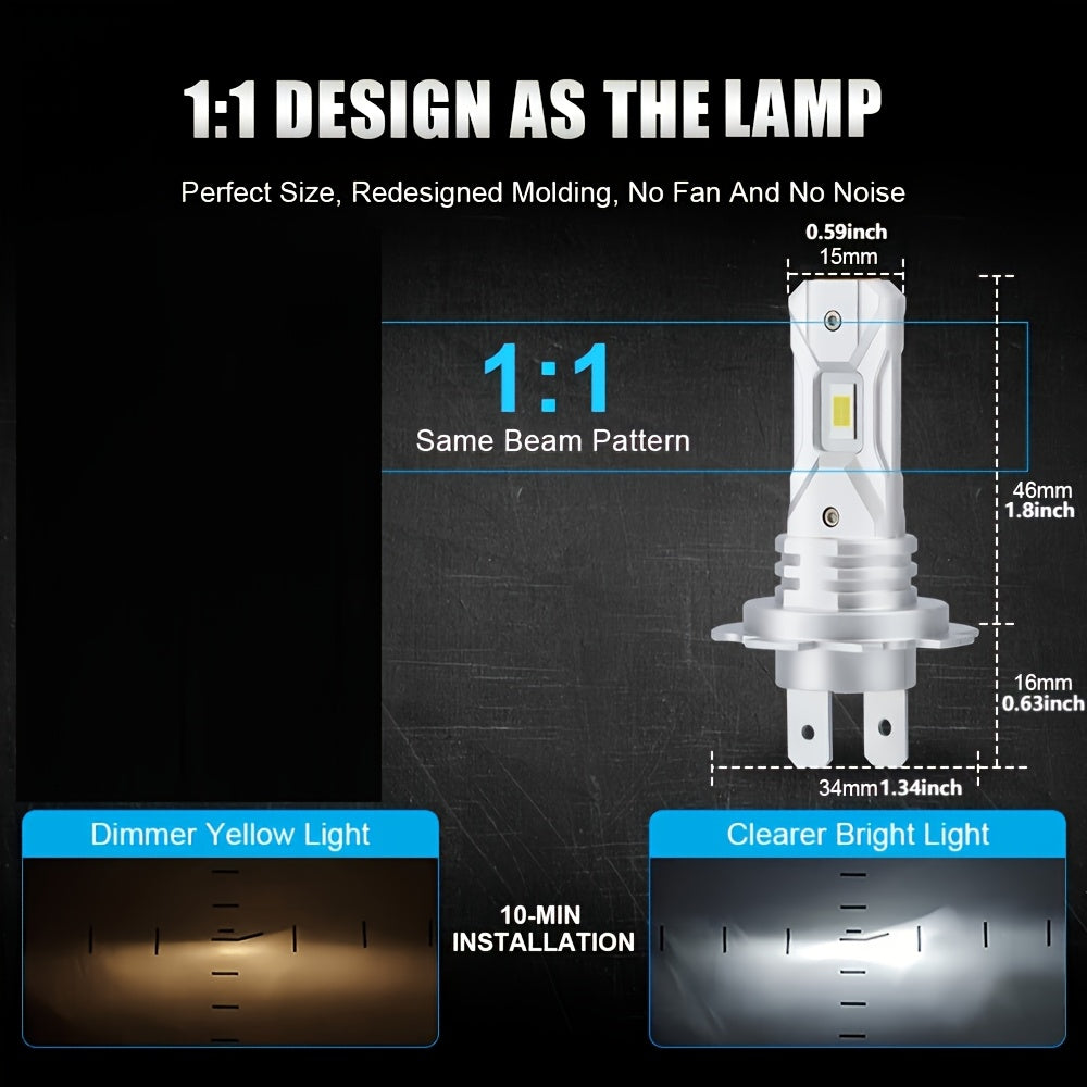 2pcs Turbo H7 LED Headlights 1:1 Mini Size HeadLamp Wireless 18000LM CSP Chips LED h7 Light for Car Bulb 6000K White 12V 60w, Automotive Lighting, Vehicle Headlights, Sleek Headlamp, Modern Headlight, Longlasting Bulb, Energy