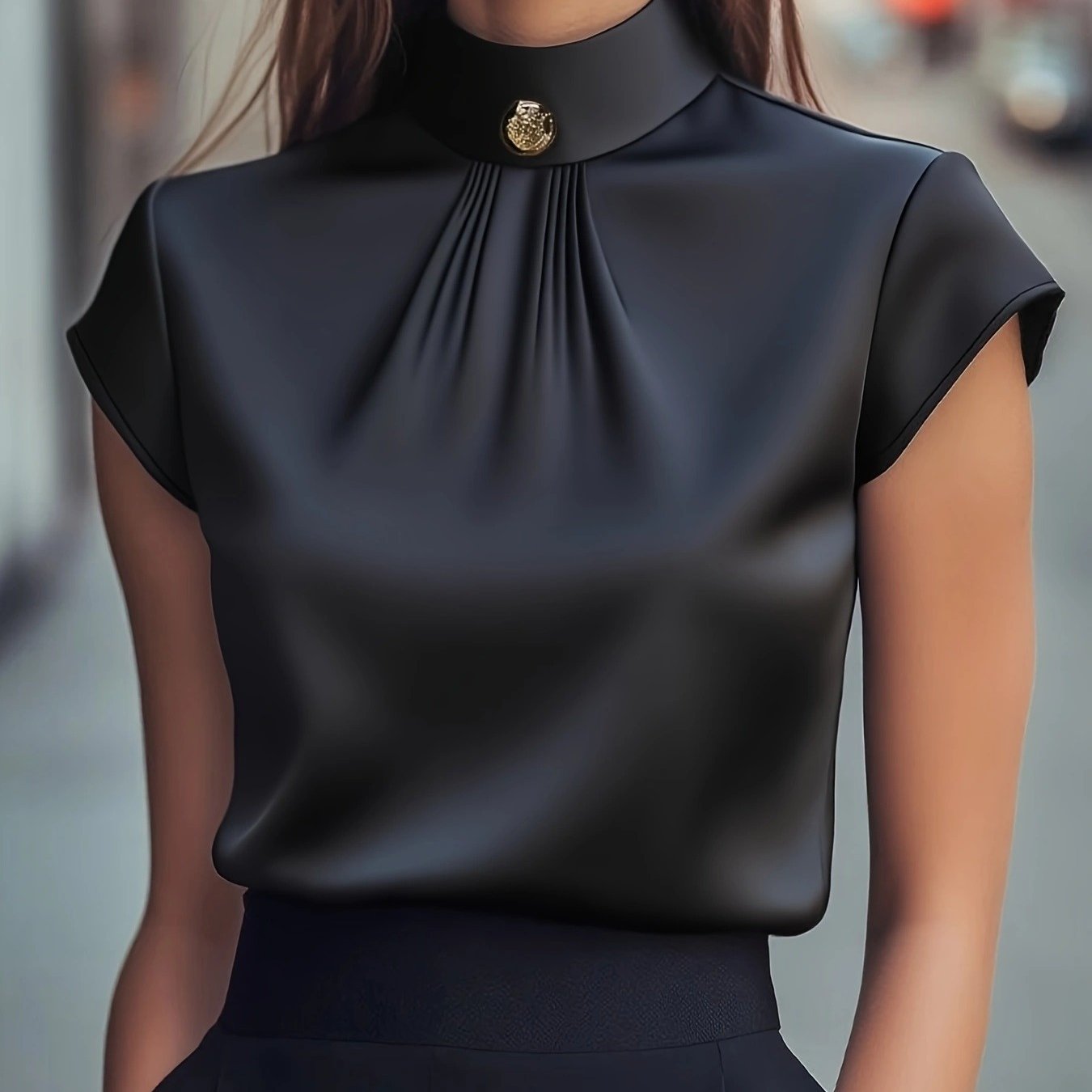 Women'S Elegant Blouse - Rich Purple, High Neck, Smooth Non-See-Through Fabric, All-Season Office & Everyday Shirt for Women - Professional & Formal Events, Versatile Clothing, Sophisticated Style, Highquality Material, Styli