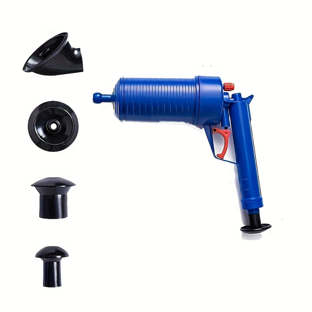 1 Set Toilet Plunger, Drain Clog Remover Tool With 4 Sized Suckers, High Pressure Air Drain Blaster Gun, Tub Drain Cleaner Opener, Sink Plunger For Bathroom Kitchen Bathtub Toilet Floor Drain Clogged