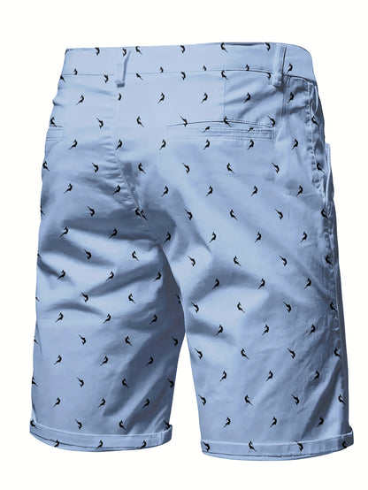 Men'S Slim Fit Casual Summer Dress Pants with 3D Digital Print, Button Detail, Non-Stretch Fabric - Light Blue, Buttoned Waist, Comfortable Fit for Casual Attire, Comfortable Fashion, Stylish Button Detail, Durable Clothing