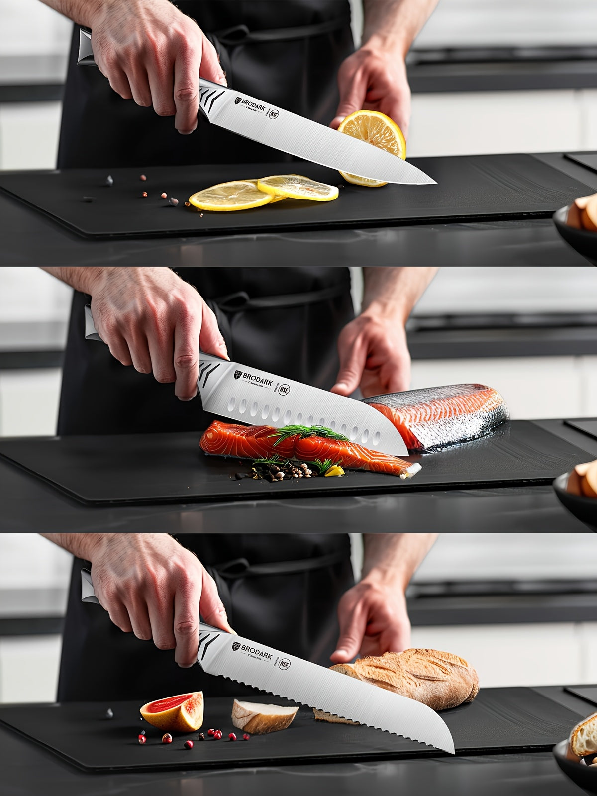 Brodark Kitchen Knife Set With Block, 15pcs Knife Block Set With Built-in Sharpener, Stainless Steel Knives Set For Kitchen, NSF Certified Kitchen Knives, Shark Series