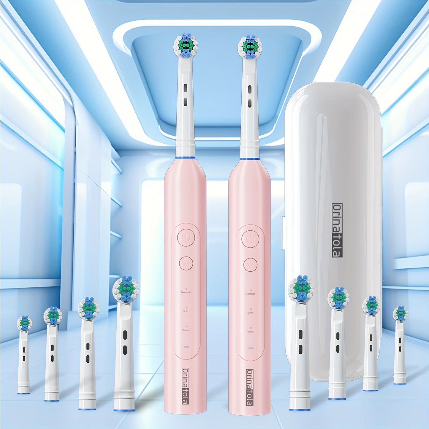 2 Pack Orinatola Electric Toothbrush, 8 Brush Heads, IPX7 Waterproof, 2 Travel Cases, 3 Rotating Cleaning Modes, USB C Fast Charging, 2 Minutes Smart Timer, A Good Gift for Yourself And Your Family, Personal Care Electronics,