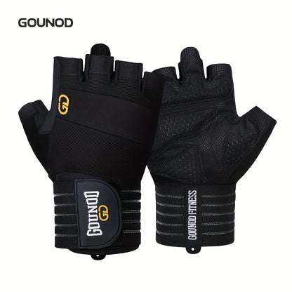 1 Par de Luvas de Halterofilismo GOUNOD - Reforço na virilha do polegar, Design resistente e antiderrapante, Fecho ajustável com velcro, Preto com detalhes em amarelo para fitness, desporto e musculação, acessórios para halterofilismo, luvas desportivas