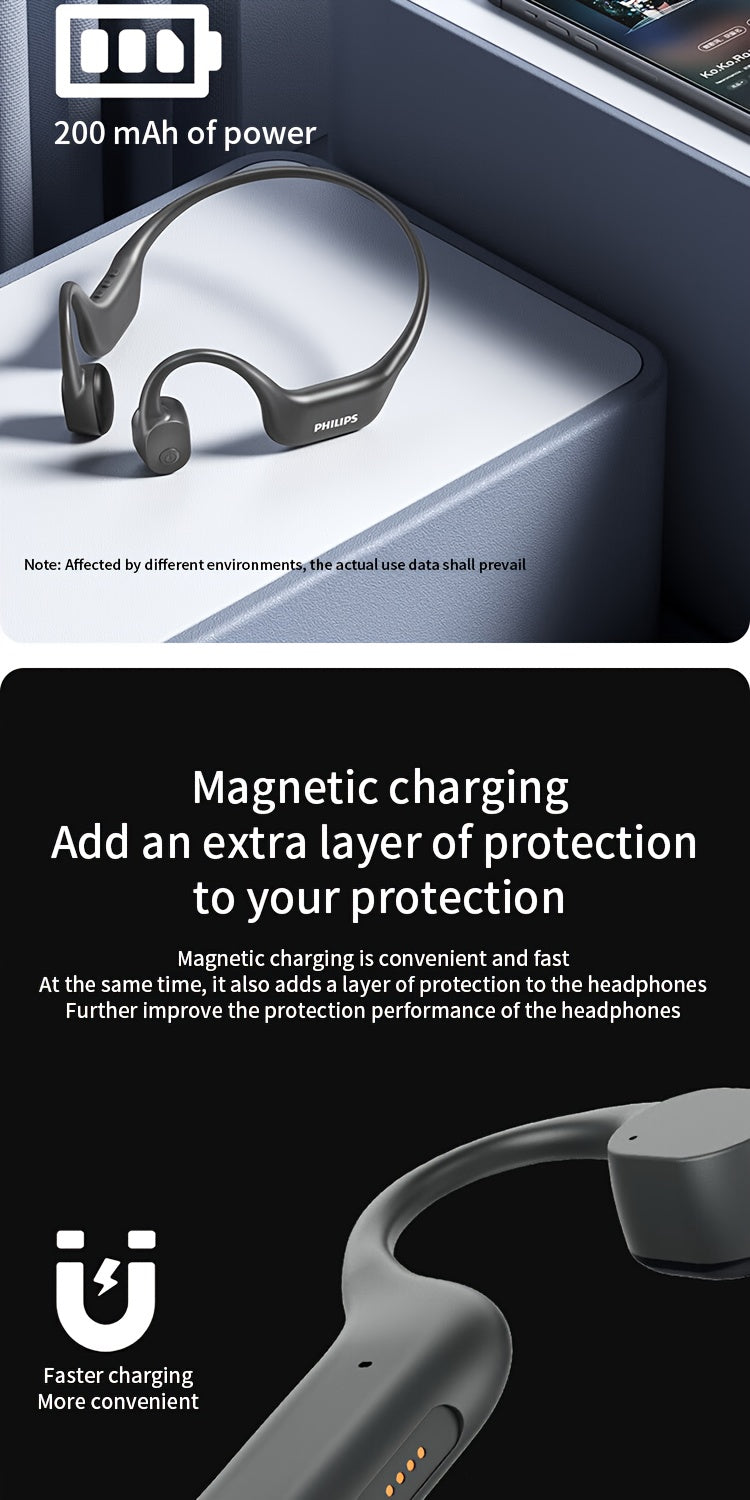 Philips bone conduction TAA6609 wireless headphones, all-round sports running wireless hanging ear open earset, ultra-long battery life, built-in 16G memory and wireless dual-mode convenient download song playback, swimming,