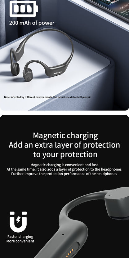 Philips bone conduction TAA6609 wireless headphones, all-round sports running wireless hanging ear open earset, ultra-long battery life, built-in 16G memory and wireless dual-mode convenient download song playback, swimming,
