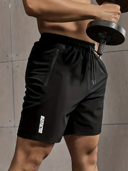 A Pair of Men'S Casual And Minimalist Style Comfortable Shorts, Featuring Letter Print Pockets And Drawstrings, Suitable for Summer Outdoor Fitness Wear, Quick-Drying Comfortable Shorts with Slightly Stretchy Elastic Waistban