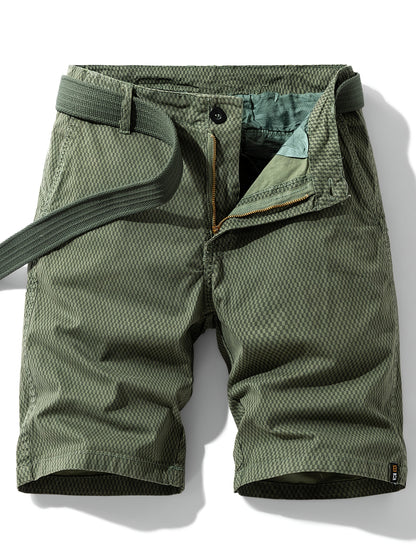 Men'S Casual Cargo Shorts with Striped Design, Elastic Waistband & Multiple Pockets - Beige/Black Regular Fit for Outdoor, Sports & Casual Attire (Belt Not Included), Outdoor Apparel, Functional Pockets, Nonelastic Fabric