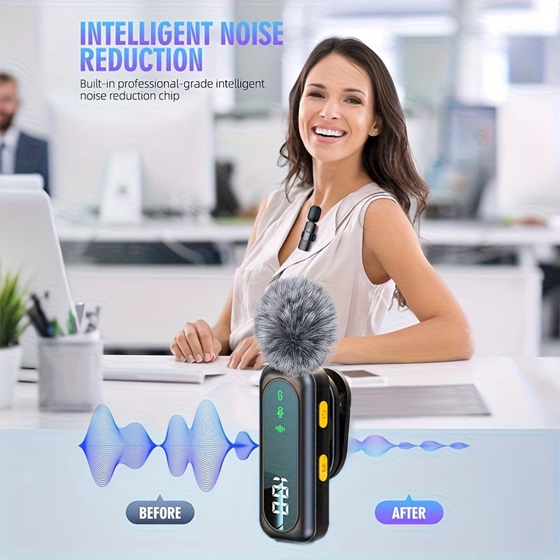 2025 New USB C Phone Mini Microphone for iPhone, Android, Camera, Utsund LED Display Wireless Lavalier Microphone for Video Recording, Clip on Lapel Lav Mics with Noise Reduction for Interview Vlog YouTube TikTok