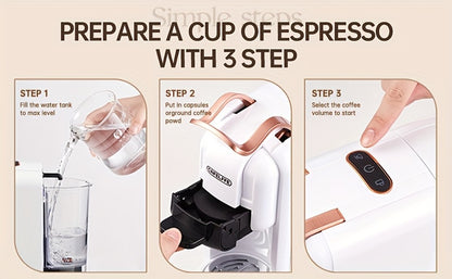 Máquina de café multifuncional em cápsulas CAFELFFE | Máquina de expresso italiana | Uso quente e frio | Aquecimento rápido | Compatível com cápsulas NES, DG e ESEpod | Máquina de café automática para casa e escritório | Ótima opção de presente para D