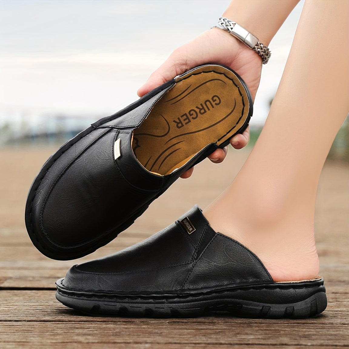 Men'S Mules & Clogs Summer Sandals, Closed-Toe, Breathable, Slip-On, Rubber Sole, for Beach, Garden & Outdoor Activities