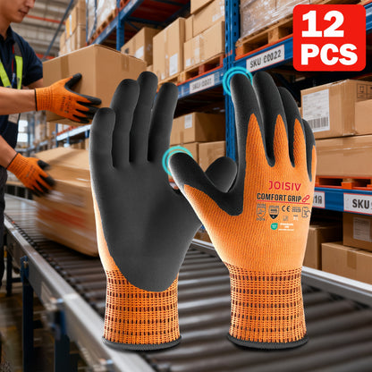 JOISIV 3/6 Pairs Nitrile Work Gloves - MicroFoam Coated, Non-Slip Grip, Breathable Safety Gloves for Gardening, Mechanic, Warehouse & DIY Tasks