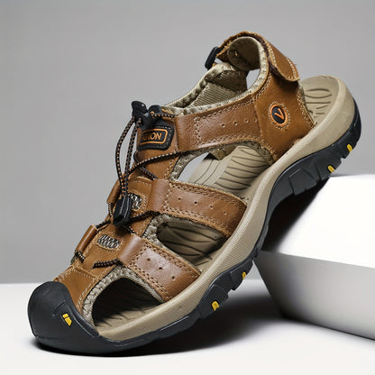 Men's Lightweight Quick-Dry Slip-Resistant Arch Sandals - Breathable PU Upper & Cushioned Insole, ic Closure Beach Shoes with Non-Slip Rubber Sole, Brown/Tan & Green Color Options for Outdoor, Travel, Driving, Swimming - Casu