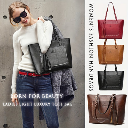 Women's Large Capacity Tote Bag - Elegant -like Handbag with Zipper Closure, Spacious Work Bag for Women, Available in Black/Brown/Red/ - Perfect for Office, Travel, Everyday Use, Sophisticated Design, Sturdy Handle Construct