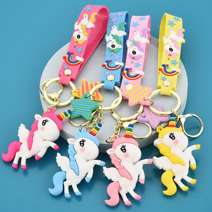 Creative Cute Multicolor Rainbow Pony Cartoon Unicorn Car Bag Keychain Keychain Men And Women Pendant Small Gifts