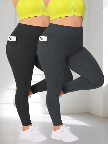 Plus Size - Two-piece set - Plus Size Crescent Pocket 9-Inch Pants (Discounted Promotional Model) - Belly Tight-Fitting Leggings with Pockets High-Waisted Pants for Women and Fitness