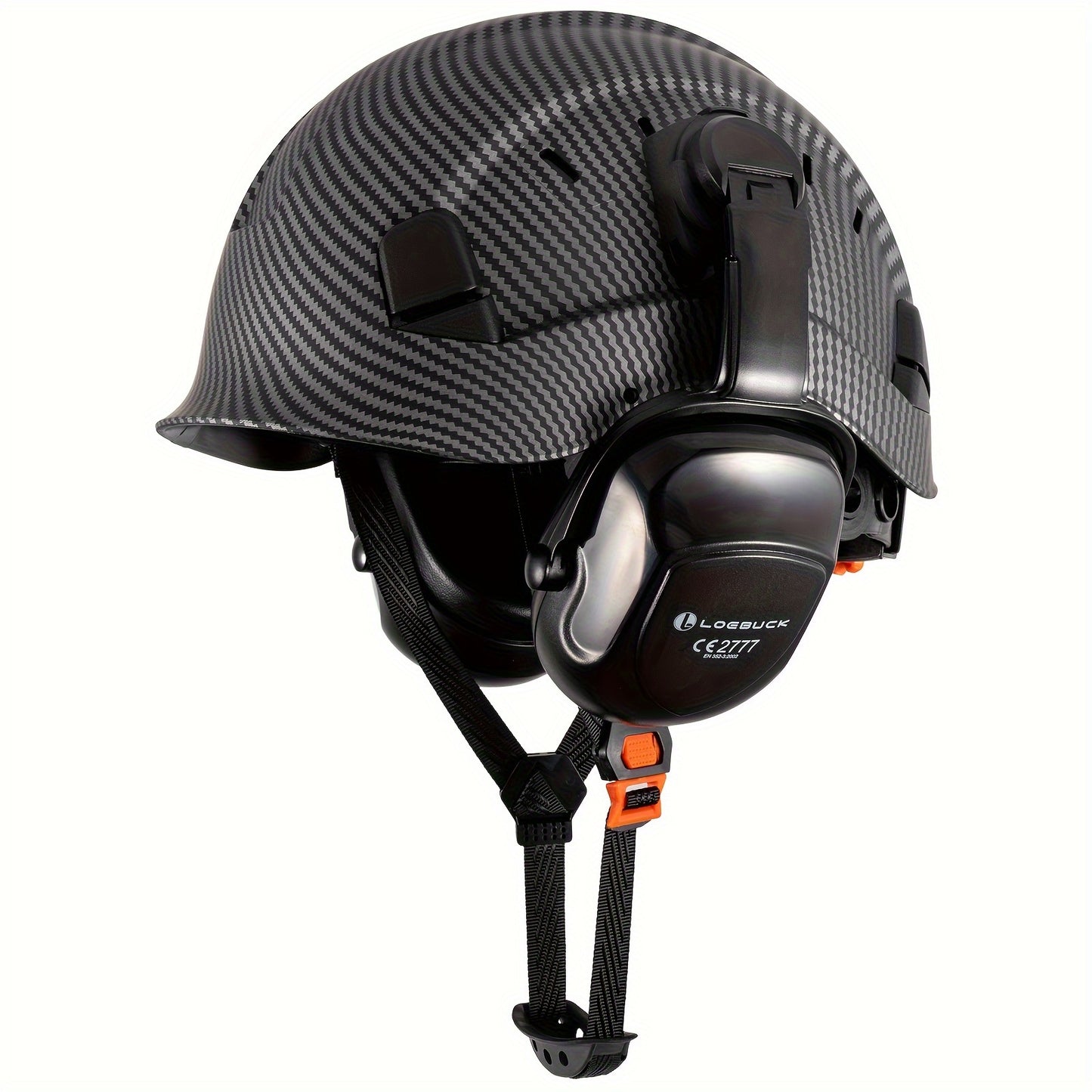 1 Set LOEBUCK Safety Helmet With Visor And Earmuffs, Logging Chainsaw Helmet, Carbon Fiber Patterned Safety Helmet For Lawn Mowing, Black Graphite Pattern, With Smoked Mask And Earmuffs