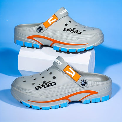 2025 Summer Men'S Lightweight Breathable Slip-On Clogs - Durable EVA Beach Shoes with Ventilation Holes, Black & Orange Design for Casual Casual Attire, Summer Footwear | Trendy Slipon Shoes | Lightweight Footwear