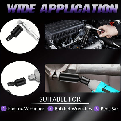 3-Piece Impact Swivel Socket Adapter Set - Universal Joint Set, 360° Rotating U-Joint Sockets for Industrial, Automotive & Home Repair - Cr-Mo Steel, Fits 1/2", 3/8", 1/4" Drive - Mechanical Operation, No Electricity Require