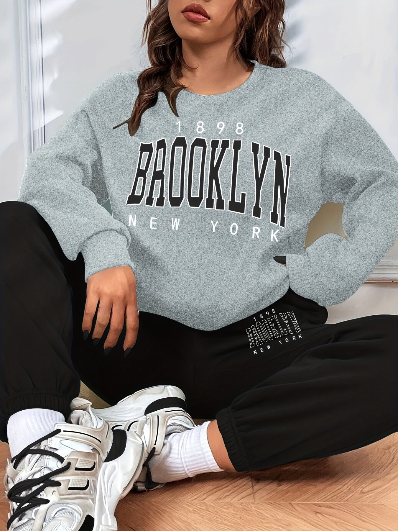 Casual Color Block Two-piece Set, Letter Print Sweatshirt & Sporty Jogger Pants Outfits, Women's Clothing