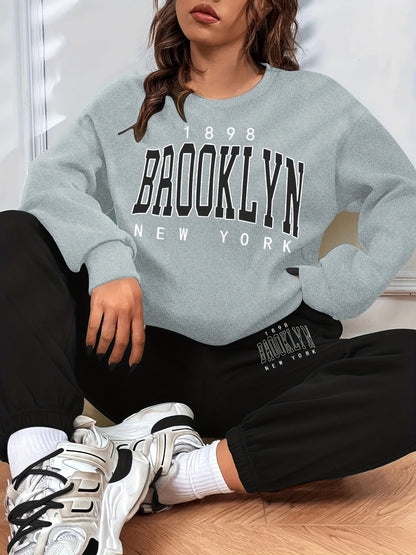 Casual Color Block Two-piece Set, Letter Print Sweatshirt & Sporty Jogger Pants Outfits, Women's Clothing