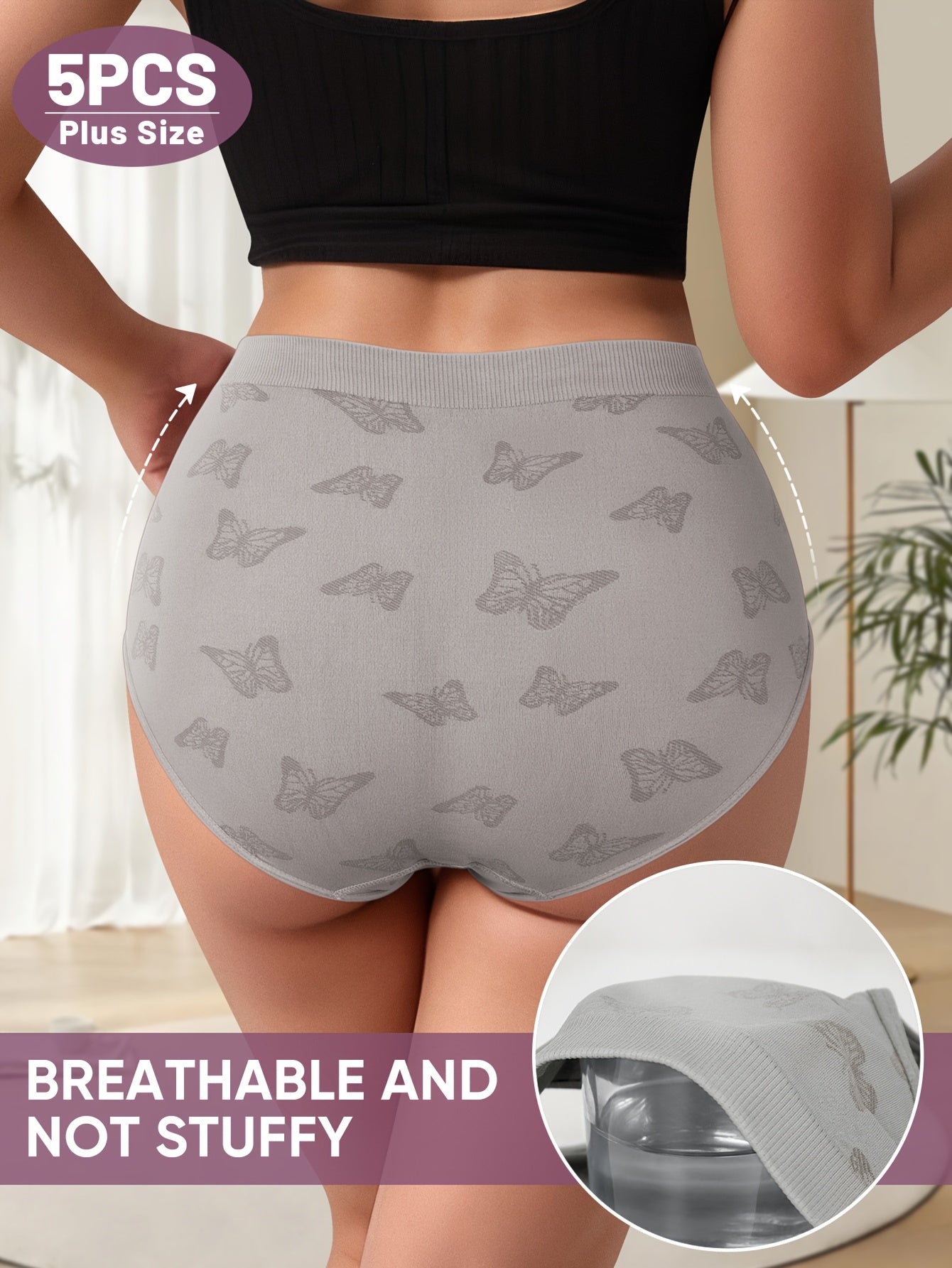 5pcs Plus Size Women's Panties, Soft and Breathable Minimalist Summer Thin Stretchy Briefs