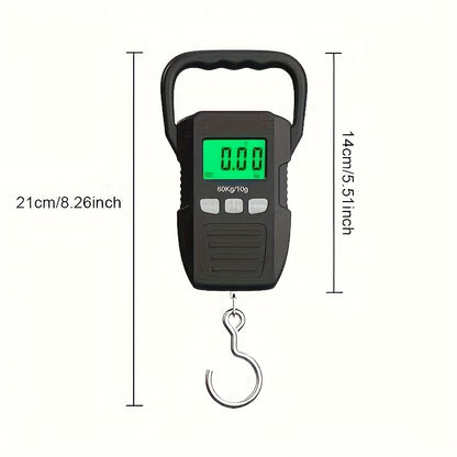 CYCG Heavy-Duty Digital Hanging Scale 132lb/60kg with Large Handle & Backlit LCD Display, /Plastic Construction, 0.01lb/0.01kg Precision, Large Capacity Weight Scale for Luggage, Fishing, Postal, Laboratory, Gym, Construction
