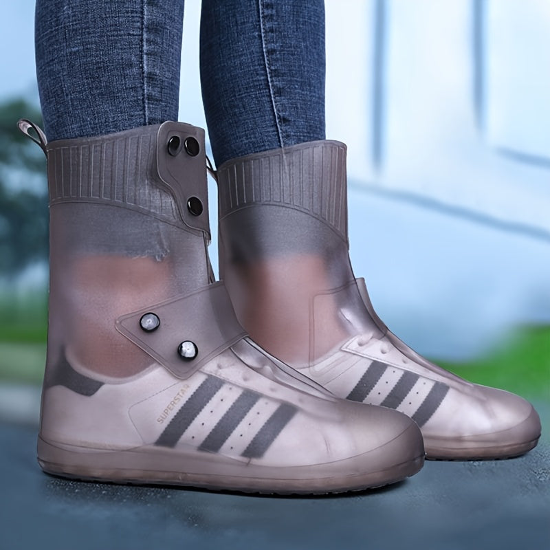 Waterproof Silicone Shoe Covers - Anti-Slip Reusable Foldable Boot Protectors with Double Button Design & Thick Sole for Rainy Snowy Weather, Unisex for Men & Women, Rain Shoe Cover, Rainy Day Essentials, Snow Protection Foot