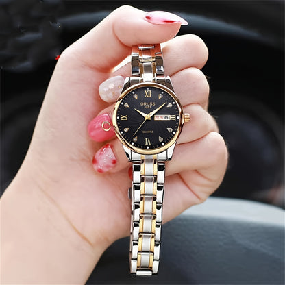 Luxury Rhinestone Decor Quartz Watch Waterproof Calendar Luminous Analog Wristwatch For Daily Life Business Travel Vacation Date Watch
