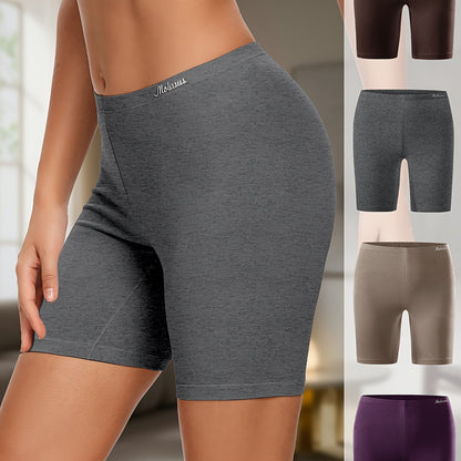Women's Cotton Boyshorts Underwear 4-Pack - Comfortable Full Coverage Boxers, Knit Fabric, Solid Color, Simple Style, 95% Cotton 5% Spandex