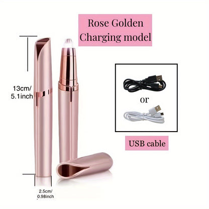 Eyebrow Hair Remover For Lip Nose Facial Hair Removal, USB Rechargeable Painless Precision Portable Electric Eyebrow Trimmer Pen With LED Light, Safe Eyebrow Shaver Razor Tool For Men And Women (Rose Golden) Father's Day Gift