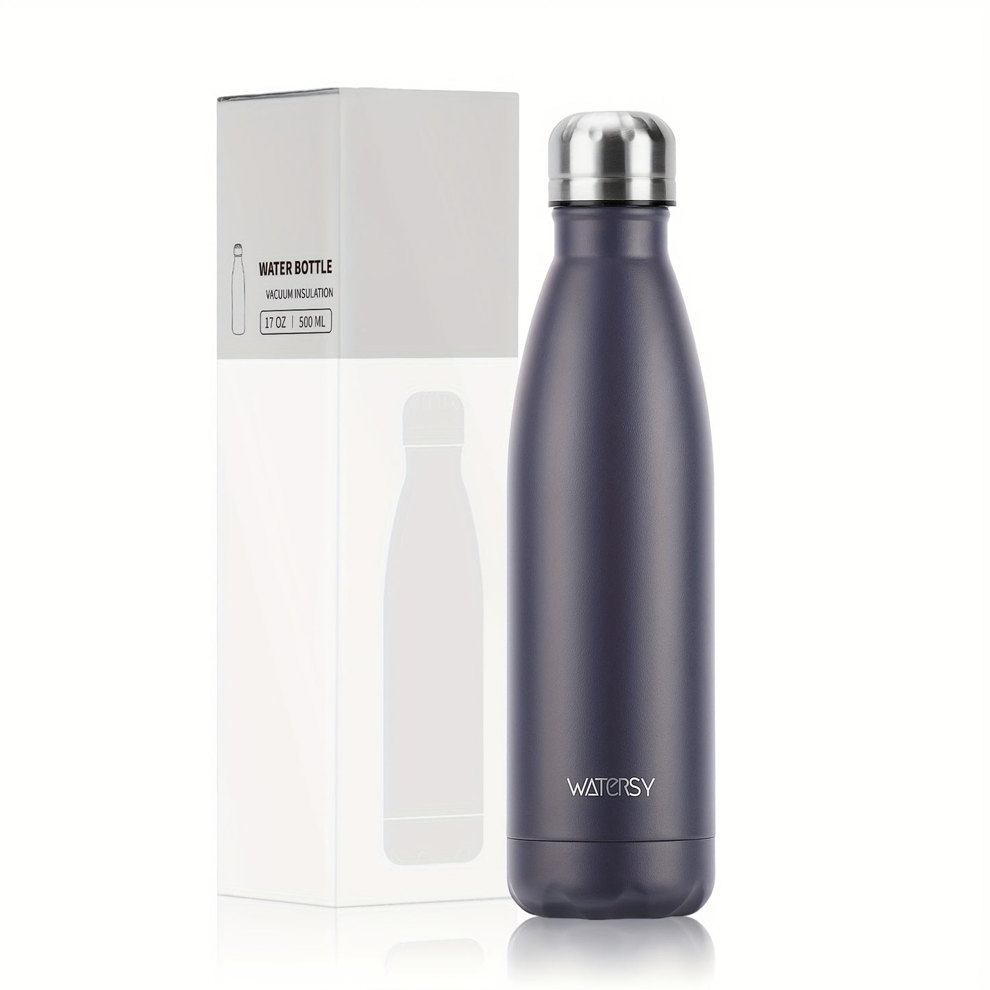 1pc WATERSY 17Oz/500Ml Outdoor Water Bottle 304 Stainless Steel Insulation for Heat Preservation And Cold Preservation with White Card And Silver Hot Stamping Box 2 Sealing Rings