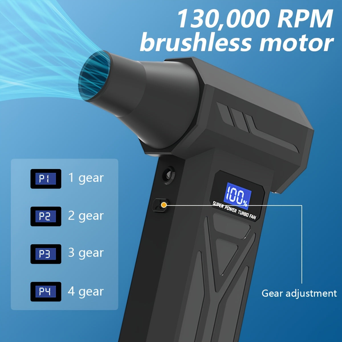 130000RPM Violent Turbofan, Intelligent Display Screen with 4-speed Adjustable, Including 5 Hair Dryers, 4000mAh High-capacity Battery, The Best Holiday Gift for Portable Air Blowers Suitable for Computers, Keyboards, Outdoor