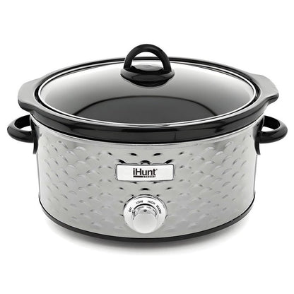 iHunt Bro Slow Cooker PRO, 220W, 4.25L, Premium Stainless Steel Pot, Transparent Secure Glass Lid, Silver