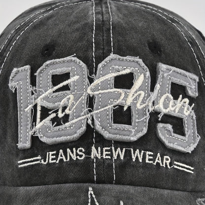 1985 Embroidery Ripped Baseball Cap Washed Distressed Patch Adjustable Dad Hat Vintage Lightweight Sunscreen Sports Hat