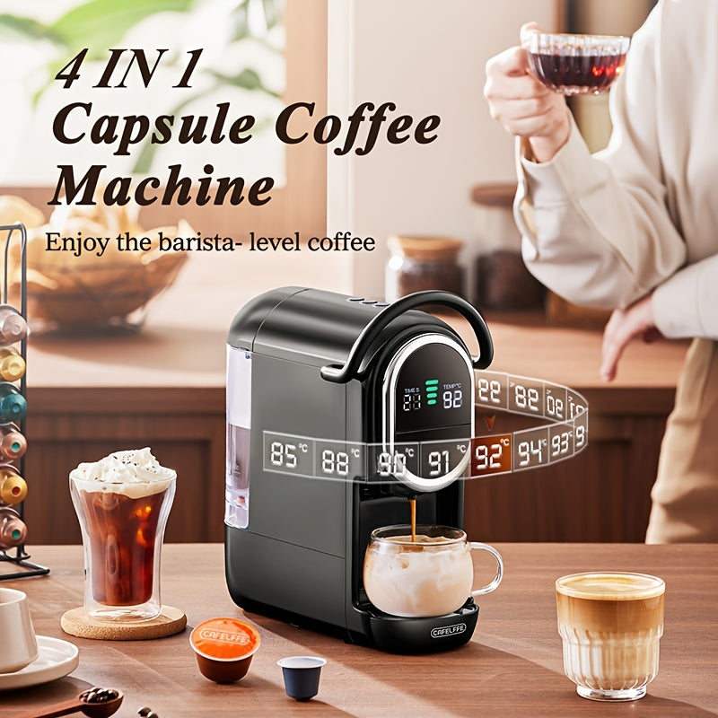 Cafeteira de cápsulas CAFELFFE 4 em 1, máquina de café automática com extração quente e fria, painel LCD visual, ajuste de água em 7 níveis. Compatível com cápsulas DG/Nes Original/café moído/ese, 19 bar. Ideal para casa/escritório.