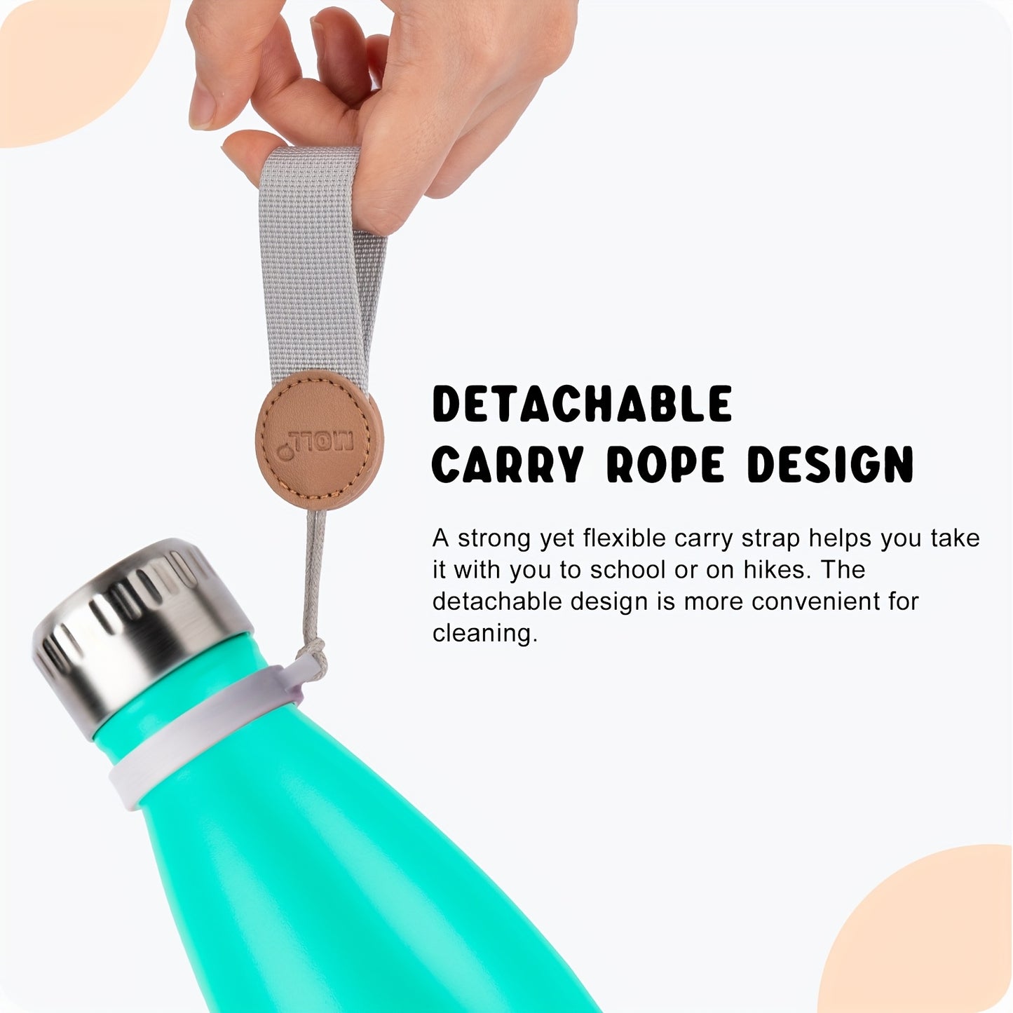 1pc Mollcity 9oz/266ml Stainless Steel Water Bottle - Vacuum Insulated, Leak-Proof, BPA-Free, Double-Wall Insulated with Carry Strap, 24H Cold & 12H Hot, Lightweight & Durable for School, Sports, Travel, Outdoor, Gym, Hiking