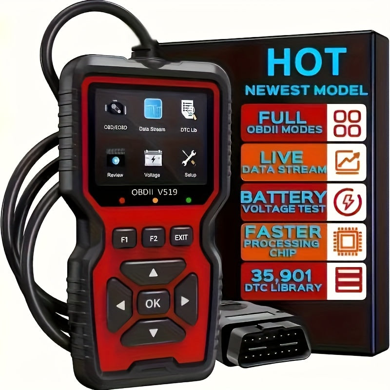 Professional OBD2 Car Scanner Diagnostic Tool - Suitable for Reading Vehicle Codes, Clearing Fault Codes, 35901 Trouble Code Library, Real-Time Data Stream, Oxygen Sensor Tester, Battery Voltage Reading, Mode 6/8 Detection