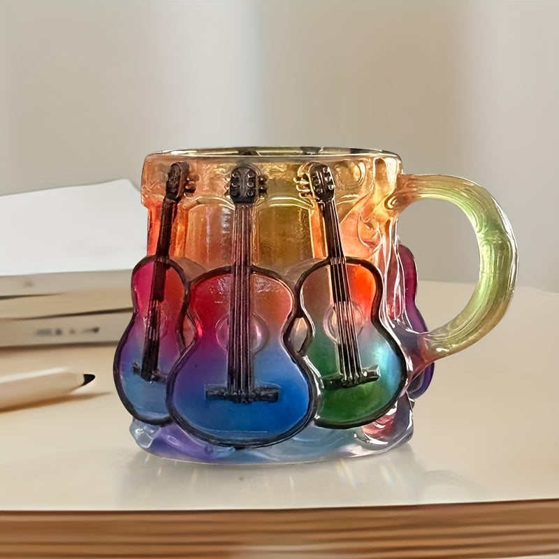 Novelty Guitar Art Mug - Vibrant Electric Guitar Design, High-Quality Glass Coffee Cup for Music Lovers, Durable Home & Office Decor, Perfect Gift for Musicians & Guitar Enthusiasts, Guitar Accessories, Musical Decor, Artisti