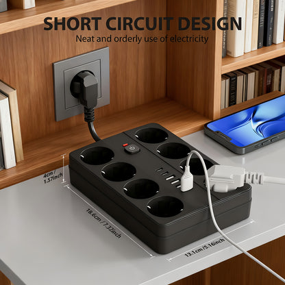 1pc 14-in-1 Surge Protector Power Strip with USB Chargers, 4 USB-A Ports & 2 USB-C Ports, 8 AC Outlets, Compact Desktop Charger Wall Mount, European Standard Plug, 220-240V, Ideal for Office, School, and Dormitory Use, Office