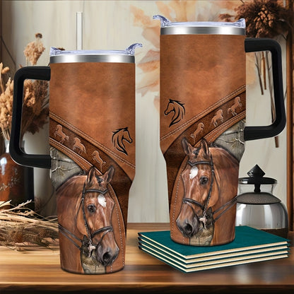 40oz Stainless Steel Horse Tumbler - Double-Wall Insulated Coffee Mug with Lid, Leak-Proof Travel Cup for Hiking & Outdoor Adventures, PVC-Free, Hand Wash Only - Ideal Gift for Equestrians and Animal Enthusiasts
