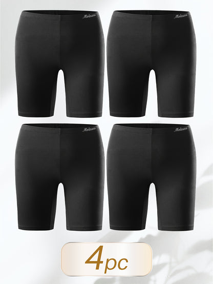 Women's Cotton Boyshorts Underwear 4-Pack - Comfortable Full Coverage Boxers, Knit Fabric, Solid Color, Simple Style, 95% Cotton 5% Spandex