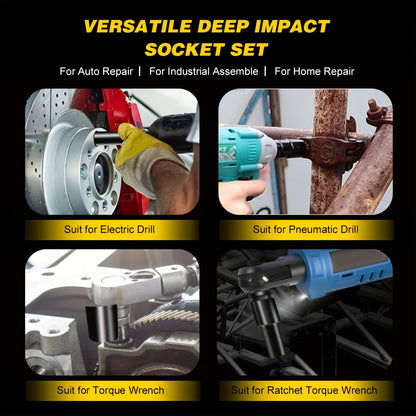 1 Set Heavy-Duty Impact Socket Set, Deep Drive Carbon Steel Sockets, Mechanical Operation, No Power Required, Ideal For Auto Repair And Maintenance