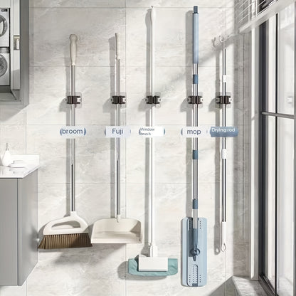 3pcs Mop Broom Holder Hook, Wall-mounted Broom Clip, Self-adhesive Mop Broom Rack, Detachable Waterproof And Non-slip Practical Hook, Suitable Storage And Organizer For Home, Bathroom, Kitchen, Garden And Garage