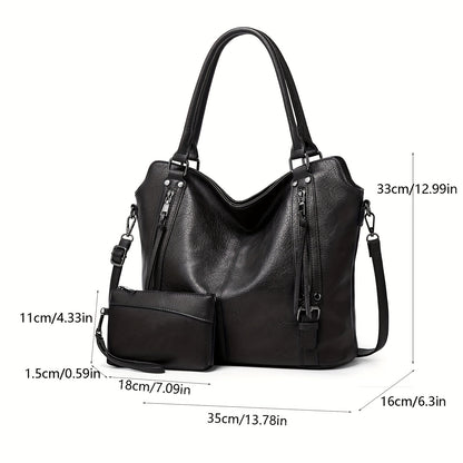 Women'S Large Capacity Tote Bag - Stylish Brown with Golden-Tone Hardware, Zipper Closure & Detachable Strap, Perfect for Work Or Everyday Use, Versatile Carryall | Elegant | Durable, Large Tote Bag