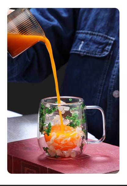 1pc, Flowers Inside Glass Coffee Mug, High Borosilicate Glass Double-Walled Espresso Coffee Cups, Heat Insulated Water Cups, Summer Winter Drinkware, Birthday Gifts