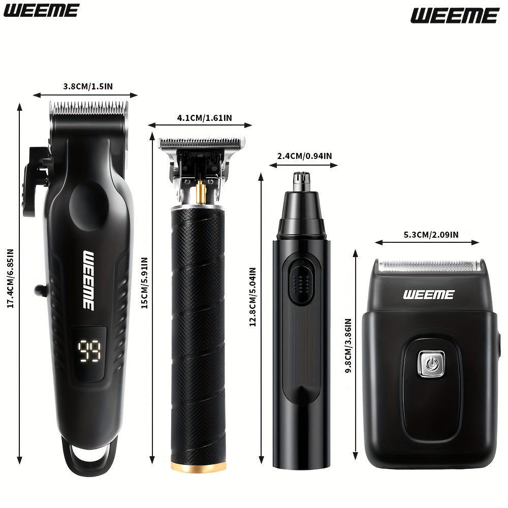 WEEME 4pcs for Man's Grooming Kit Electric Hair Clipper + Beard Trimmer + Shaver + Nose Hair Trimmer, USB Rechargeable with LCD Display | Perfect Gift for Dad, Husband, Boyfriend (Father's Day/Birthday)