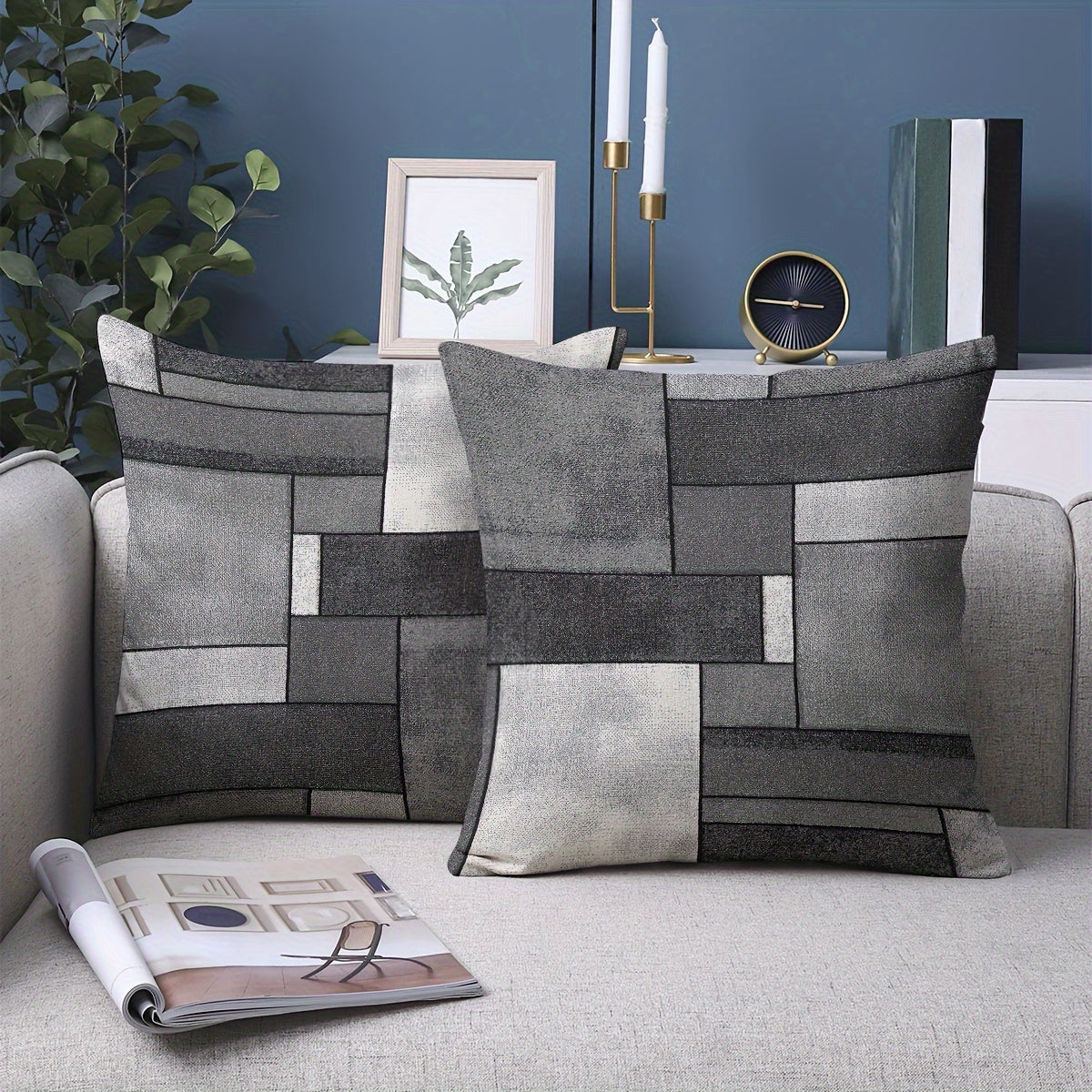 2pcs Modern Geometric Throw Pillow Covers, 45.72x45.72 cm, Dual-Sided Design, Soft Polyester, Zip Closure - Perfect for Living Room & Bedroom Decor (Inserts Not Included)