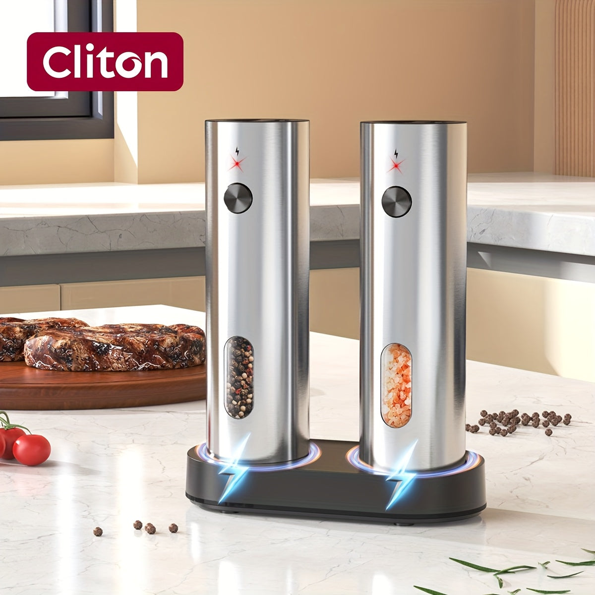 1pc/2pcs - CLITON Rechargeable Salt And Pepper Grinder Set, Salt And Pepper Grinder Electric 2pcs, Rechargeable Salt And Pepper Shakers Set, Electric Salt And Pepper Container, USB Rechargeable with LED Light, Multiple Style